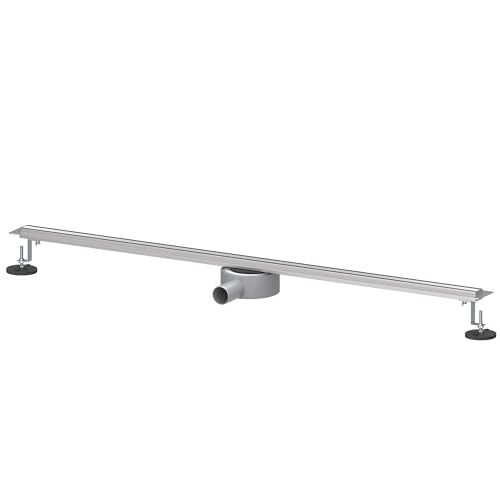 SONNI Edelstahl Duschrinne 100 cm | Haarsieb - Randablauf | Schlank Schmal 15 mm Platte | Komplettset Ablauf 360° Drehbar | Siphon mit Geruchsstop von SONNI