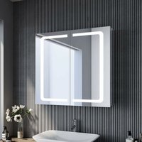 SONNI Edelstahl LED Spiegelschrank mit Beleuchtung 70x65cm,Kippschalter+Steckdose,Drahtloses Scharnier Design von SONNI