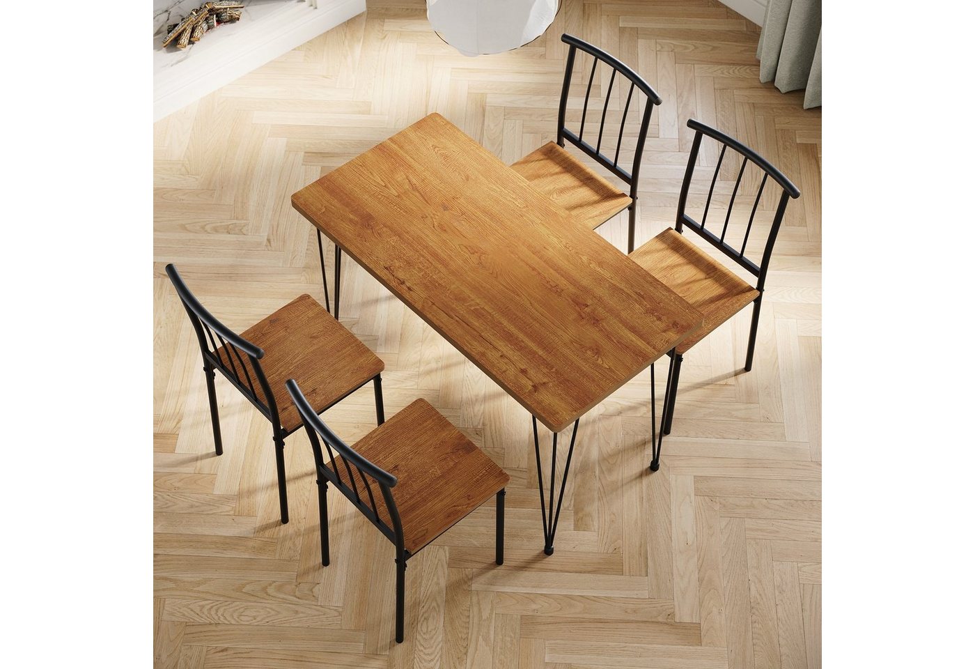 SONNI Essgruppe Essgruppe, Küchentisch mit 4 Holzstühle, Esstisch-Set von SONNI