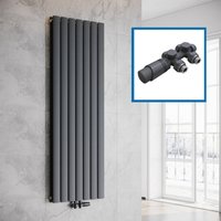 SONNI Flach Heizkörper Paneelheizkörper Wandheizung Mittelanschluss 1600*539mm Anthrazit ohne/mit Mutiblock von SONNI