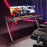 SONNI Gaming Tisch Computertisch für Gamer RGB Schreibtisch PC Tisch Racing mit Getränkehalter und Kopfhörerhaken, Schwarz 140cm von SONNI