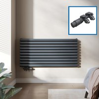 SONNI Heizkörper Design Röhrenheizkörper Horizontal Paneelheizkörper Seitenanschluss Doppellagig Badheizkörper 593*1200mm Anthrazit ohne/mit Mutiblock von SONNI