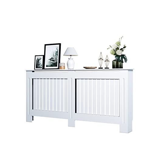 SONNI Heizkörperverkleidung, Extra Groß, Modern, Vertikal Lamelle, Weiß, Lackiert Schrank Heizkörper Abdeckung für Wohnzimmer, Schlafzimmer, Küche, 172x19x81.5cm, GRCV17W. von SONNI