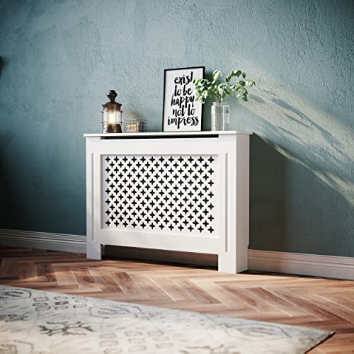 SONNI Heizkörperverkleidung, Holz, Weiß, Klein, Raute Heizungsverkleidung, Heizkörperabdeckung, Heizkörper Abdeckung, 112x19x81.5cm, Modern, GRCC11W-2. von SONNI