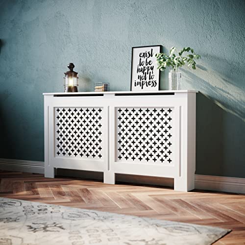 SONNI Heizkörperverkleidung, Holz, Weiß, Klein, Raute Heizungsverkleidung, Heizkörperabdeckung, Heizkörper, Abdeckung, 152x19x81.5cm, Modern, GRCC15W-1. von SONNI