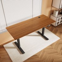 SONNI Höhenverstellbarer Schreibtisch, Stehpult, Bürstenloser Motor mit Smart Memory Funktion, Black Desk + 140cm Dark Walnut Table von SONNI