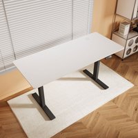 SONNI Höhenverstellbarer Schreibtisch, Stehpult, Bürstenloser Motor mit Smart Memory Funktion, Black Desk + 140cm White Table von SONNI