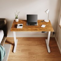 SONNI Höhenverstellbarer Schreibtisch, Stehpult, Bürstenloser Motor mit Smart Memory Funktion, White Desk + 120cm Rustic Brown Table von SONNI