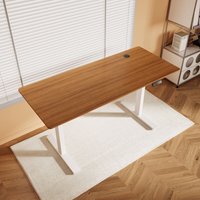 SONNI Höhenverstellbarer Schreibtisch, Stehpult, Bürstenloser Motor mit Smart Memory Funktion, White Desk + 140cm Dark Walnut Table von SONNI