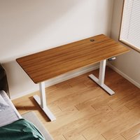 SONNI Höhenverstellbarer Schreibtisch, Stehpult, Bürstenloser Motor mit Smart Memory Funktion, White Desk + 160cm Dark Walnut Table von SONNI