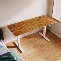 SONNI Höhenverstellbarer Schreibtisch, Stehpult, Bürstenloser Motor mit Smart Memory Funktion, White Desk + 160cm Rustic Brown Table von SONNI