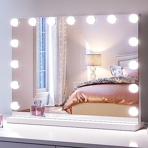 SONNI Hollywood Spiegel 58x46cm Schminkspiegel mit 3 Farbtemperatur Licht 15 LED Lampens, Groß Kosmetikspiegel mit Schminkspiegel mit Touch Steuerung und Speicherfunktion der Helligkeit von SONNI