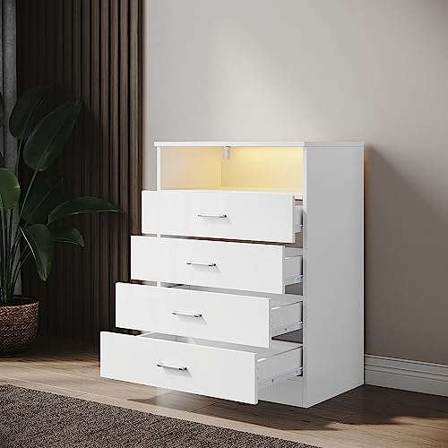 SONNI Kommode, mit 4 Schubladen, 1 offener Schubladen, Weiß Sideboard mit einstellbarem LED, Hochglanz Möbel Schränke, Highboard 60cm(B) x 40cm(T) x 83cm(H). von SONNI