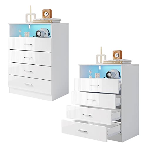 SONNI Kommode 2er-Set mit 4 Schubladen, Sideboard, Schubladenschrank, Kleiderschrank, modern Möbel mit Schubladen für Ihr Schlafzimmer, 60 x 40 x 83 cm, Weiß. von SONNI