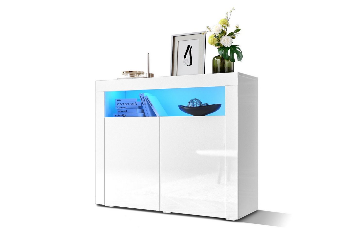 SONNI Kommode Kommode Weiß 108x40x92cm mit LED, Kommodenschrank Sideboard Hochglanz, 12 Farben können eingestellt werden, Wohnzimmermöbel Wohnzimmerschrank Standschrank von SONNI