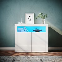 SONNI Kommode Sideboard mit LED Beleuchtung Weiß Hochglanz Wohnzimmermöbel Wohnzimmerschrank Standschrank von SONNI