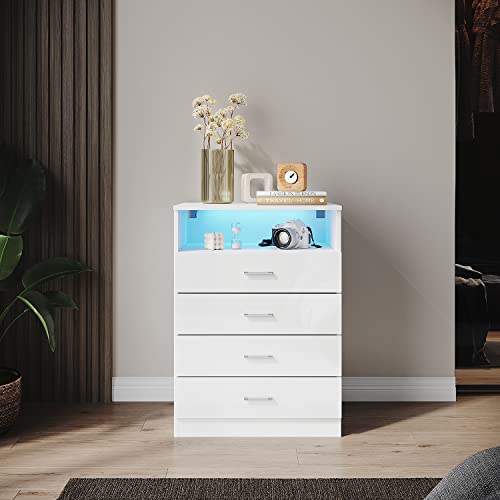 SONNI Kommode mit Vier Schubladen,Einer ferngesteuerten LED-Leuchte, die in 12 Farben einstellbar ist. Die Kommode hat eine weiße UV-High-Gloss-Oberfläche und misst 600mm(B) x 400mm(T) x 830mm(H). von SONNI