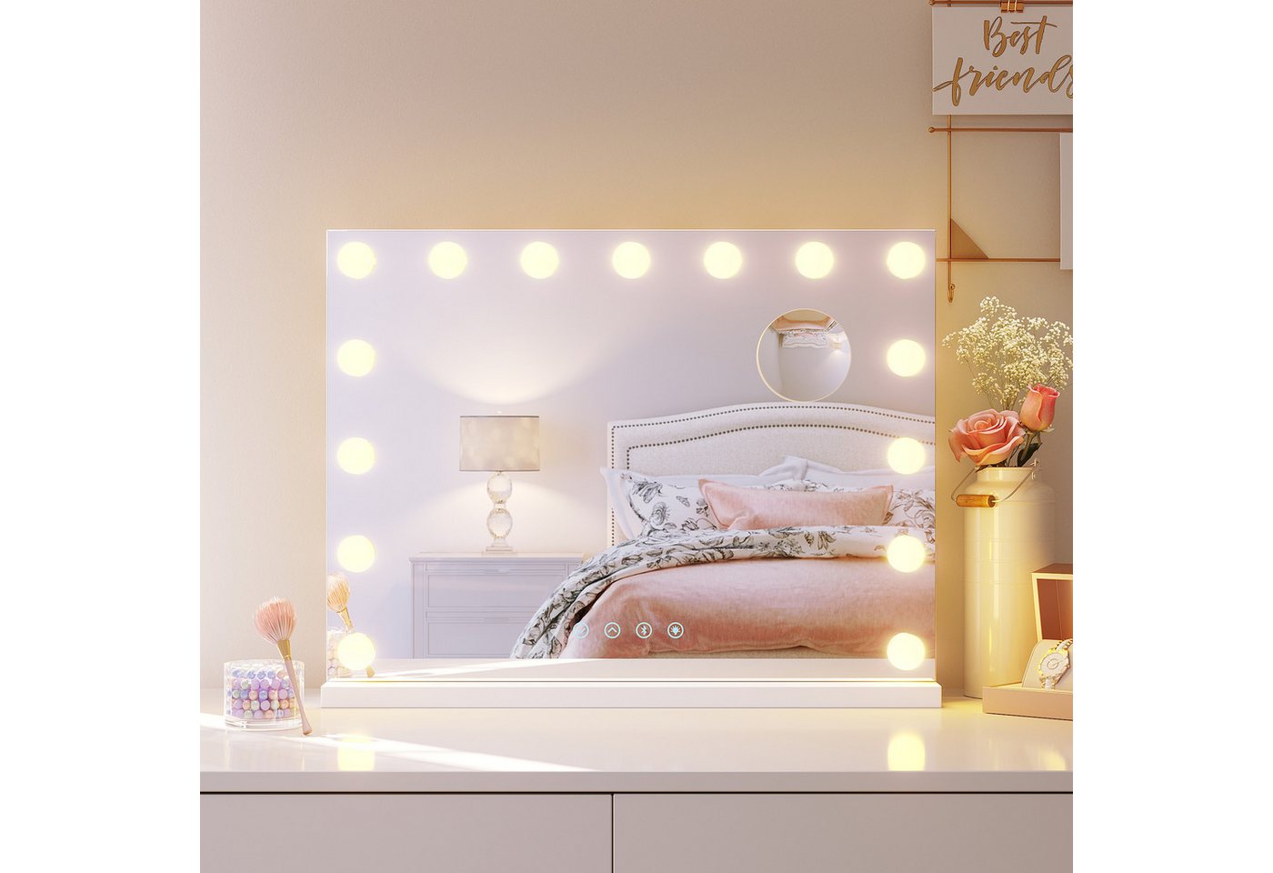 SONNI Kosmetikspiegel Dreifarbiger LED-Kosmetikspiegel mit Bluetooth und USB-Funktionalität von SONNI