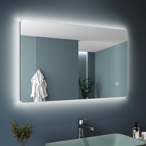 SONNI LED Badspiegel 100x60 cm Badezimmerspiegel mit Beleuchtung kaltweiß 6400K Wandspiegel, Spiegel mit Beleuchtung, Touch Schalter Wandspiegel von SONNI