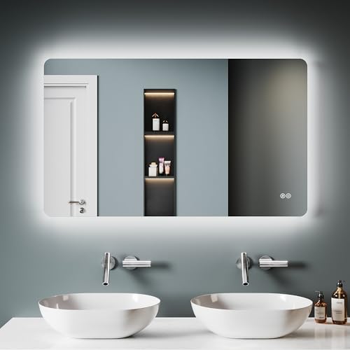 SONNI LED Badspiegel 100x60 cm Badezimmerspiegel mit Beleuchtung Kaltweiß/Neutralweiß/Warmweiß Wandspiegel, Spiegel mit Beleuchtung, Touch Schalter Wandspiegel von SONNI