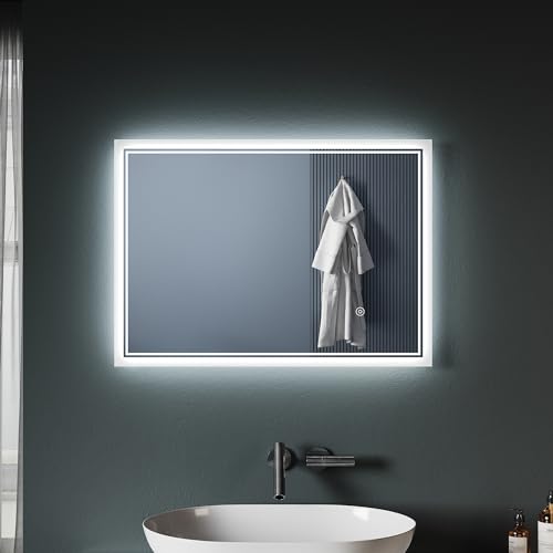 SONNI LED Badspiegel 70x50cm Badezimmerspiegel mit Beleuchtung kaltweiß 6400K Wandspiegel, Rechteckig Spiegel mit Beleuchtung Lichtspiegel von SONNI