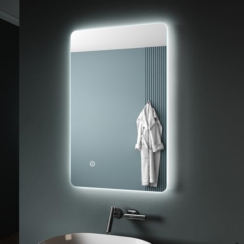 SONNI LED Badspiegel 80x50 cm Badezimmerspiegel mit Beleuchtung Kaltweiß 6400K Wandspiegel, Spiegel mit Beleuchtung, Anti-Beschlag Touch Switch Wandspiegel von SONNI