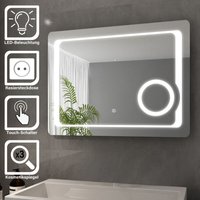 Led Badspiegel Badezimmer Lichtspiegel 80 x 60 cm Bad Spiegel mit Beleuchtung Touchschalter led Kometikspiegel mit Rasiersteckdose - Sonni von SONNI