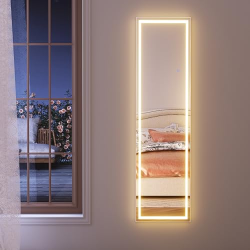 SONNI LED Ganzkörperspiegel 150x40 cm, 3 Farblicht + dimmbar - Weißer Alurahmen Standspiegel mit Beleuchtung für Schlafzimmer SONNI LED Ganzkörperspiegel 150x40 cm, 3 Farblicht + dimmbar - Weißer Alurahmen Standspiegel mit Beleuchtung für Schlafzimmer von SONNI