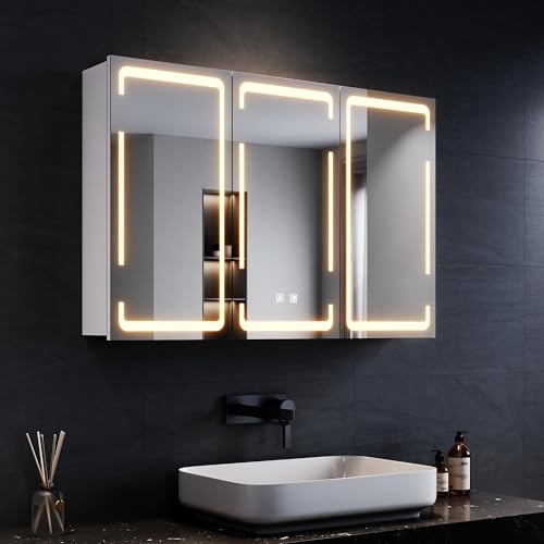 SONNI LED Spiegelschrank 3 Lichtfarbe Einstellbarn, 3 Türiger Spiegelschrank Bad mit Beleuchtung und Beschlagfrei LED Badezimmerschrank mit Kabelloses Scharnier Design Medizinschrank 90 x 60 cm SONNI LED Spiegelschrank 3 Lichtfarbe Einstellbarn, 3 Türiger Spiegelschrank Bad mit Beleuchtung und Beschlagfrei LED Badezimmerschrank mit Kabelloses Scharnier Design Medizinschrank 90 x 60 cm von SONNI