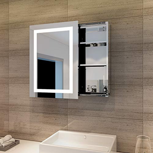 SONNI LED Spiegelschrank 70 x 50 x 13 cm Hochglanz Badezimmerspiegel - Badschrank mit Schiebetürr mit Antibeschlag-Funktion von SONNI
