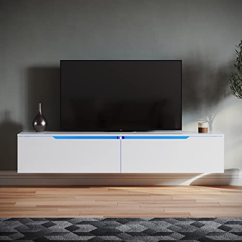 SONNI Lowboard, TV Board Weiss Hochglanz Hängend 160x35x30cm TV Schank mit LED-Beleuchtung(12 Farben können eingestellt Werden), Fernseherschank Griffloses Design. von SONNI