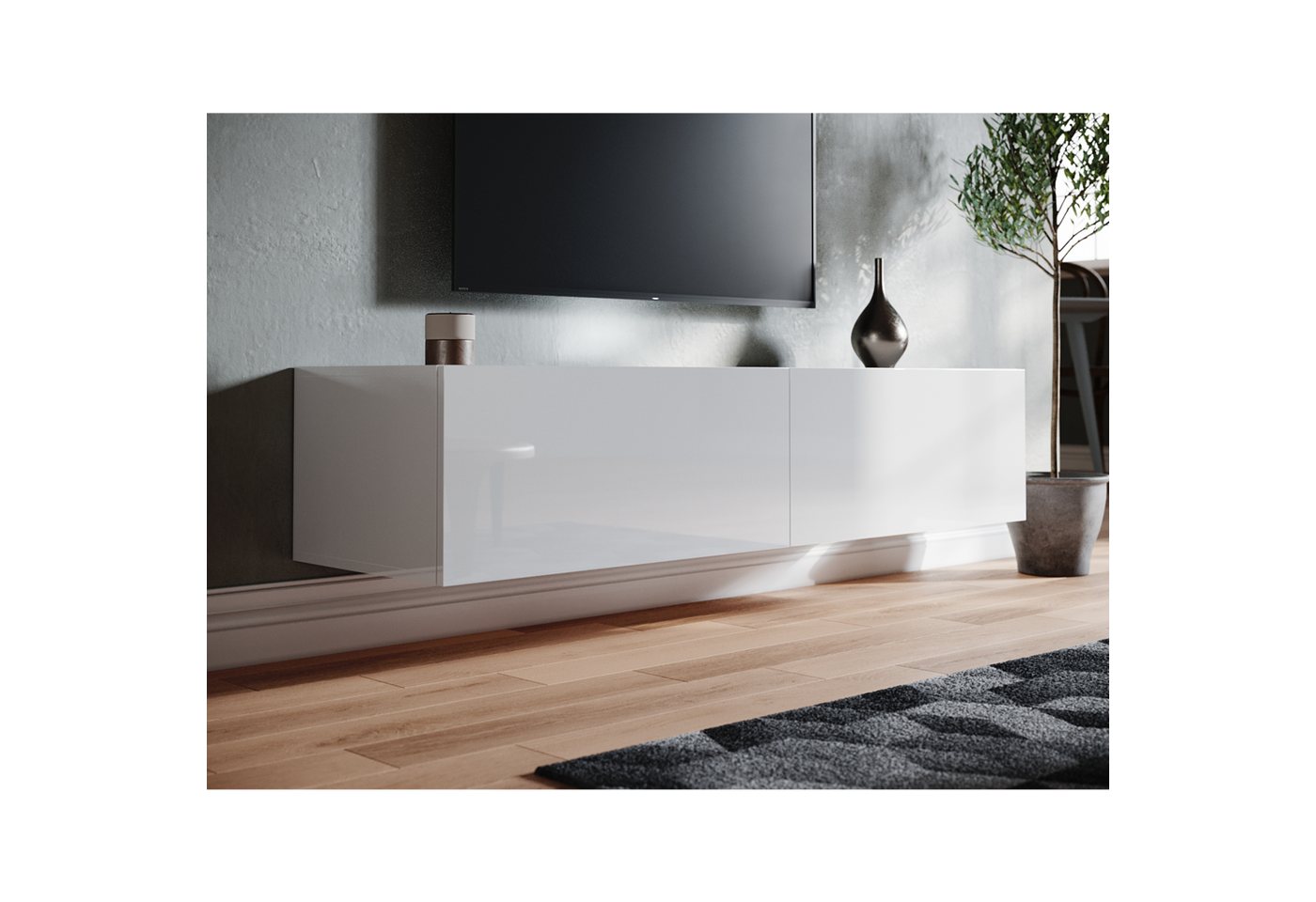 SONNI Lowboard Breite 140cm,TV Board,Hängend,Hochglanz,Weiß,140x40x30cm von SONNI