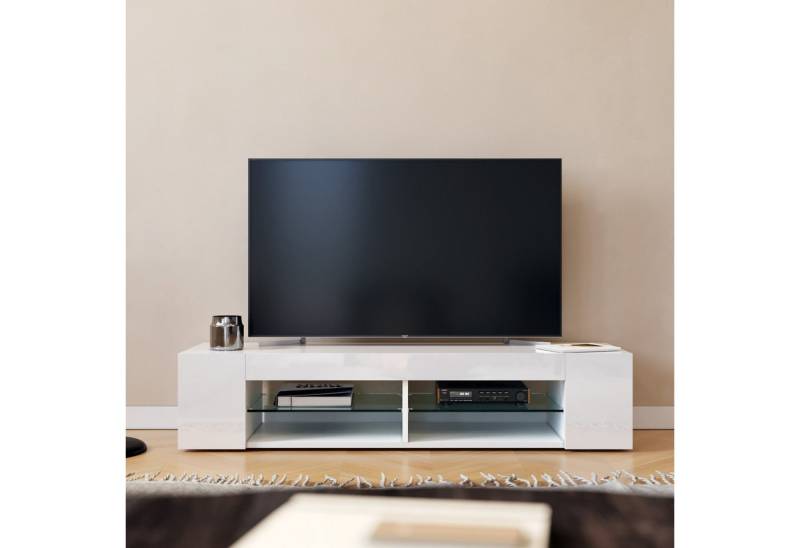 SONNI Lowboard TV-Schränke Breite 135cm weiß/schwarz Hochglanz mit LED Beleuchtung, sideboards von SONNI