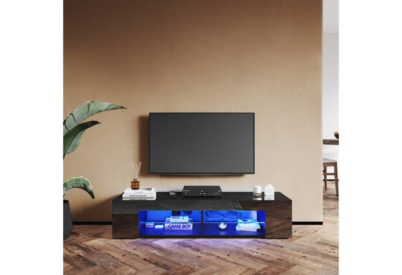 SONNI Lowboard TV Schrank schwarz mit 12 Led Farben Beleuchtung, TV von SONNI
