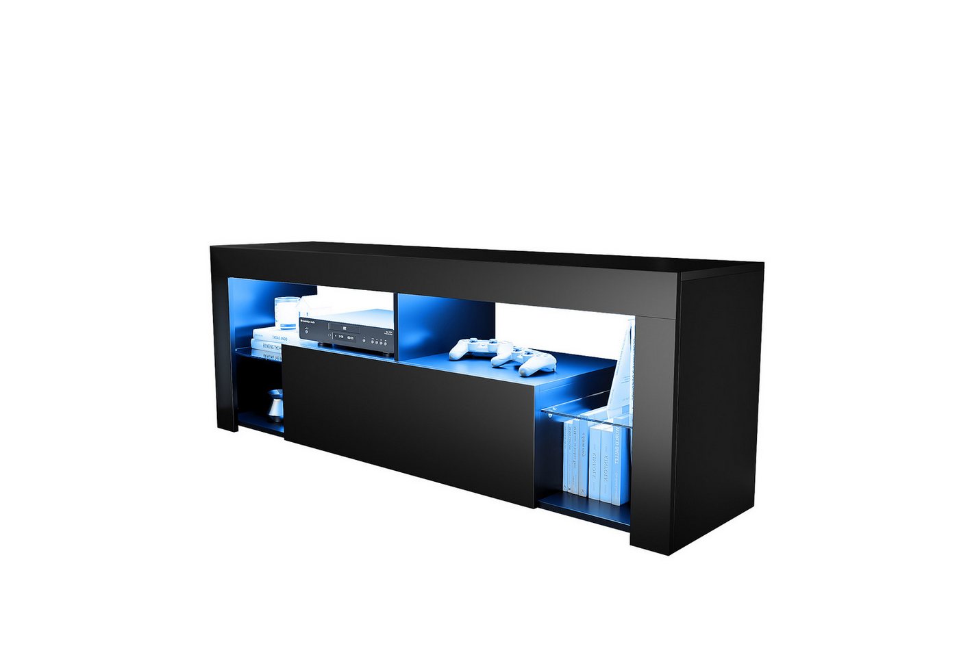 SONNI TV-Schrank Schwarzer TV-Ständer mit LED-Beleuchtung Stilvoll mit 12 Led Farben Beleuchtung, 140x35x50.5cm von SONNI