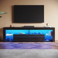 SONNI Modern TV Schrank mit LED-Lichtern, Offenes Glasregal und Herunterklappbarem Türfach, Geeignet für Wohnzimmer und Schlafzimmer, Schwarz, 1800 x von SONNI
