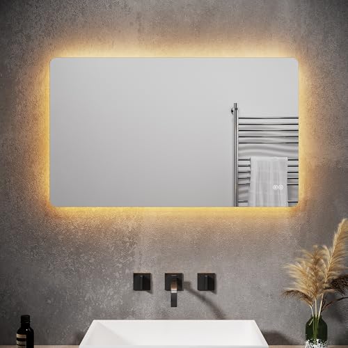 SONNI Rechtecke Badspiegel mit Beleuchtung, LED Wandspiegel 100 x 60 cm, Badezimmerspiegel mit Anti-Fog-Funktion, in drei Lichtfarben einstellbar Modern Spiegel von SONNI