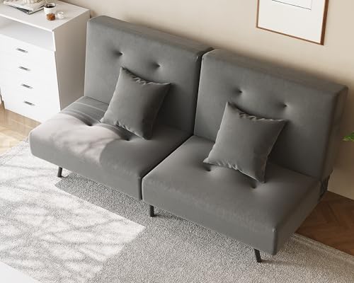 SONNI Schlafsofa 3-in-1, Klappbares Sofabett mit Verstellbarer Rückenlehne(100° 135° 180°), 2 Kissen, Schlaffunktion, Baby-Samt, Für Wohnzimmer, Gästezimmer & kleine Räume, Dunkelgrau, 180x89x78cm von SONNI