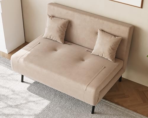SONNI Schlafsofa 3-in-1, Klappbares Sofabett mit Verstellbarer Rückenlehne(90°100°110°120°130°180°), 2 Kissen, Baby-Samt, Khaki, Für Wohnzimmer, Gästezimmer & kleine Räume, 120x80x79cm von SONNI