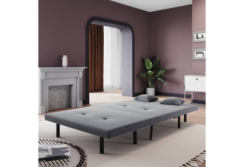 SONNI Schlafsofa Klappbares Sofabett 2 Kissen, Schlaffunktion Baby-Samt, 120cm 6-fach verstellbar Babyvelours grau/khaki von SONNI