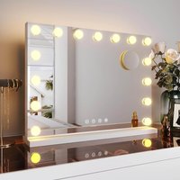 SONNI  Schminkspiegel 58x43cm, Hollywood Spiegel mit Beleuchtung, 3 Lichtmodi, mit USB und Bluetooth, Kosmetikspiegel mit 10X Abnehmbare Lupe, Wandspiegel, Tischspiegel, Weiß von SONNI