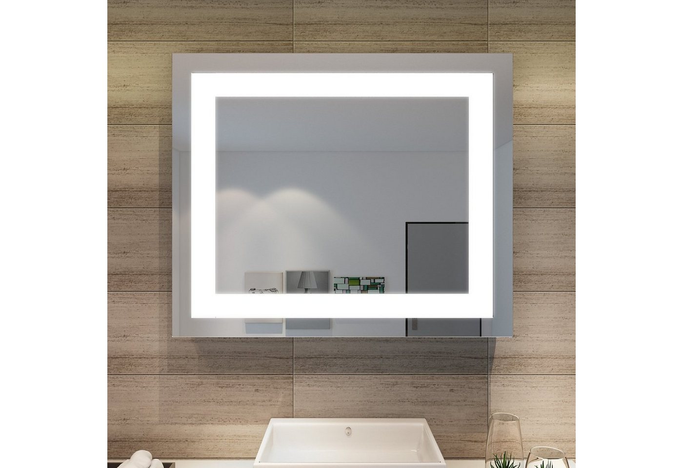 SONNI Schminkspiegel Badspiegel mit LED Beleuchtung 60 cm Wandspiegel kaltweiß IP44, energiesparend, Lichtspiegel, Badezimmerspiegel, Schminkspiegel von SONNI