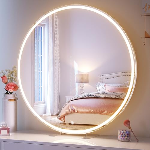 SONNI Schminkspiegel mit Beleuchtung 80cm Runder, 3 Farbtemperaturen + stufenlos dimmbar, Touch-Sensor, Wandmontage & Anti-Kipp-Schutz, Speicherfunktion, Weiß für Schlafzimmer Schminktisch SONNI Schminkspiegel mit Beleuchtung 80cm Runder, 3 Farbtemperaturen + stufenlos dimmbar, Touch-Sensor, Wandmontage & Anti-Kipp-Schutz, Speicherfunktion, Weiß für Schlafzimmer Schminktisch von SONNI