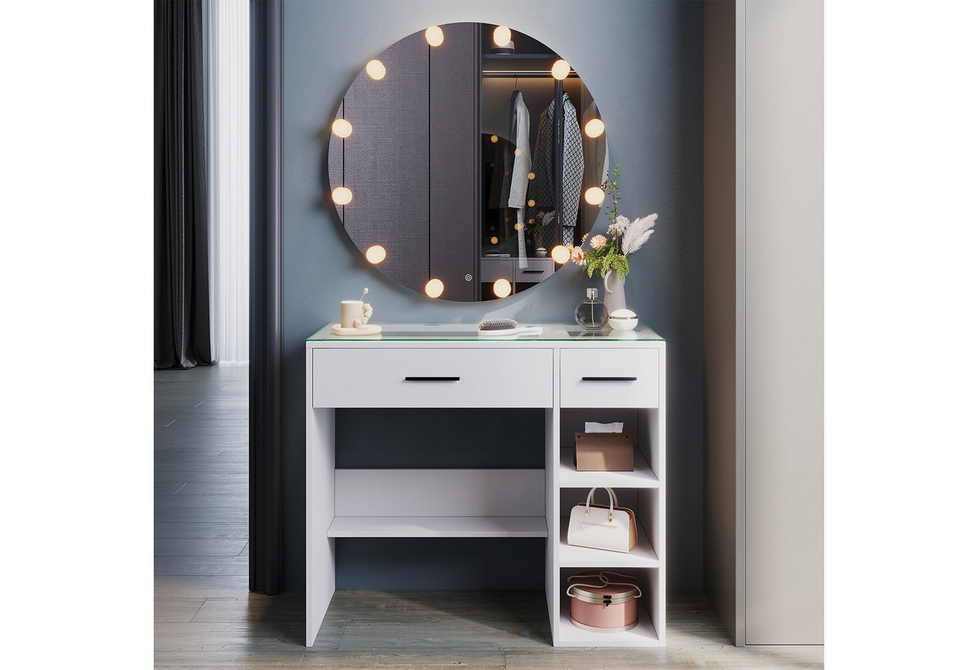 SONNI Schminktisch Schminktisch mit Schminkspiegel,Weiß, 90x77x40cm von SONNI