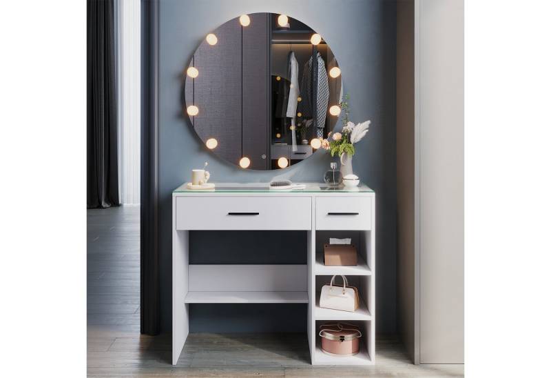 SONNI Schminktisch Schminktisch mit Schminkspiegel,Weiß, 90x77x40cm von SONNI