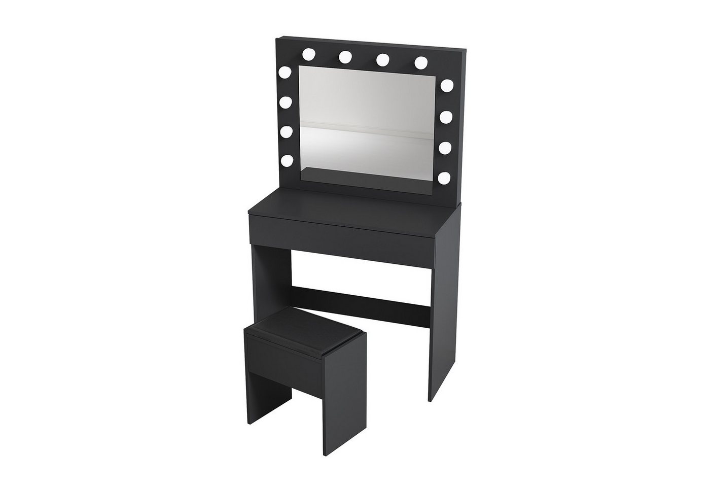 SONNI Schminktisch Schwarz/Weiß, mit LED-Beleuchtung, 80x40x140cm,3 Lichtmodi, mit Spiegel, Hocker, Schublade,Kosmetiktisch,Speicherfunktion von SONNI
