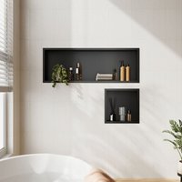 SONNI Schwarz Edelstahl Wandnische Kombination (GNF30+GNF90), Aussparung für Badutensilien, Unterputz-Montage Duschregal von SONNI