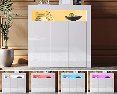 SONNI Sideboard Weiß Hochglanz, Kommode modernes, 3-Türen für Küche, Wohnzimmer & Esszimmer, 116x35x93cm, GK002. von SONNI