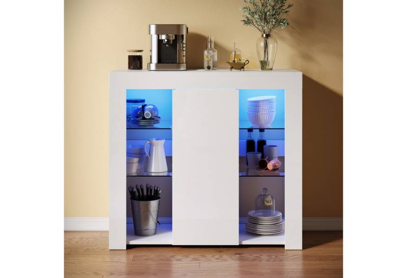 SONNI Sideboard mit LED Beleuchtung 90x35x83cm Weiß/Schwarz Hochglanz, mit Schranktür und 4 glas Einlegeböden SONNI Sideboard mit LED Beleuchtung 90x35x83cm Weiß/Schwarz Hochglanz, mit Schranktür und 4 glas Einlegeböden von SONNI
