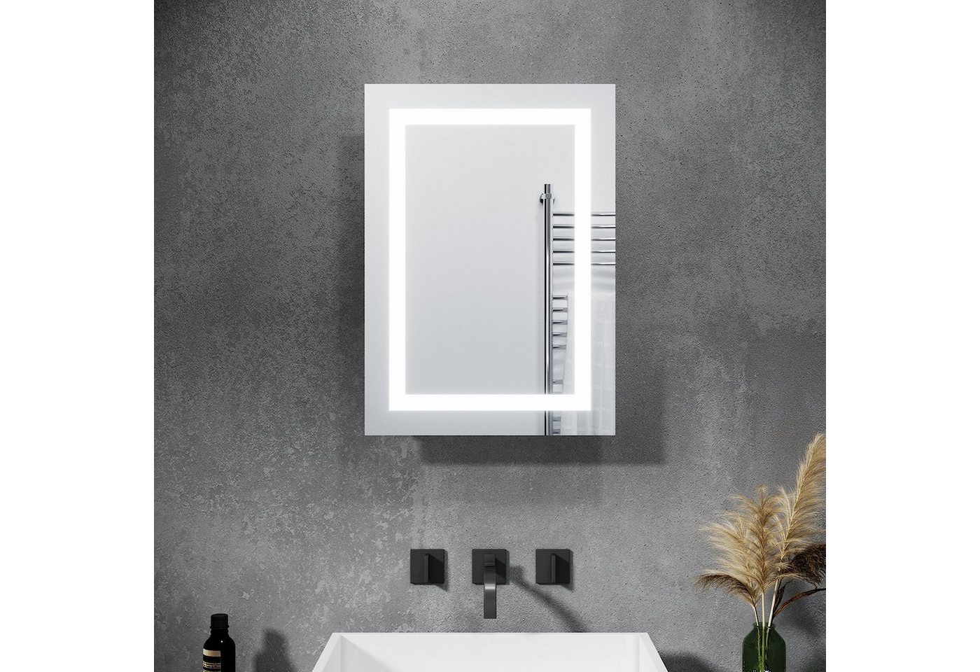 SONNI Spiegelschrank mit Beleuchtung 50 x 70 cm Schiebetür LED Licht Badezimmer Bad Hängeschrank mit Steckdose und Kippschalter Schutzklasse IP44 von SONNI
